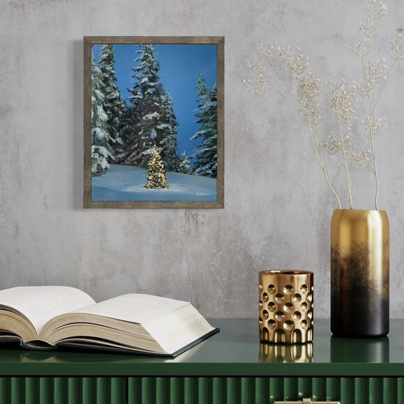 Original Oil Painting Landscape Christmas Lights Snowy Winter Forest 8x10 Signed - Picture 6 of 6